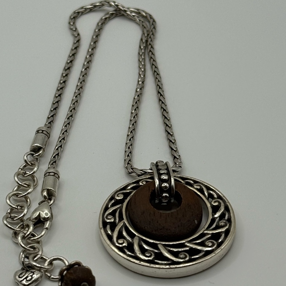 Brighton Pendant 18" Necklace KATU COLLECTION Double Circle with Wood Center